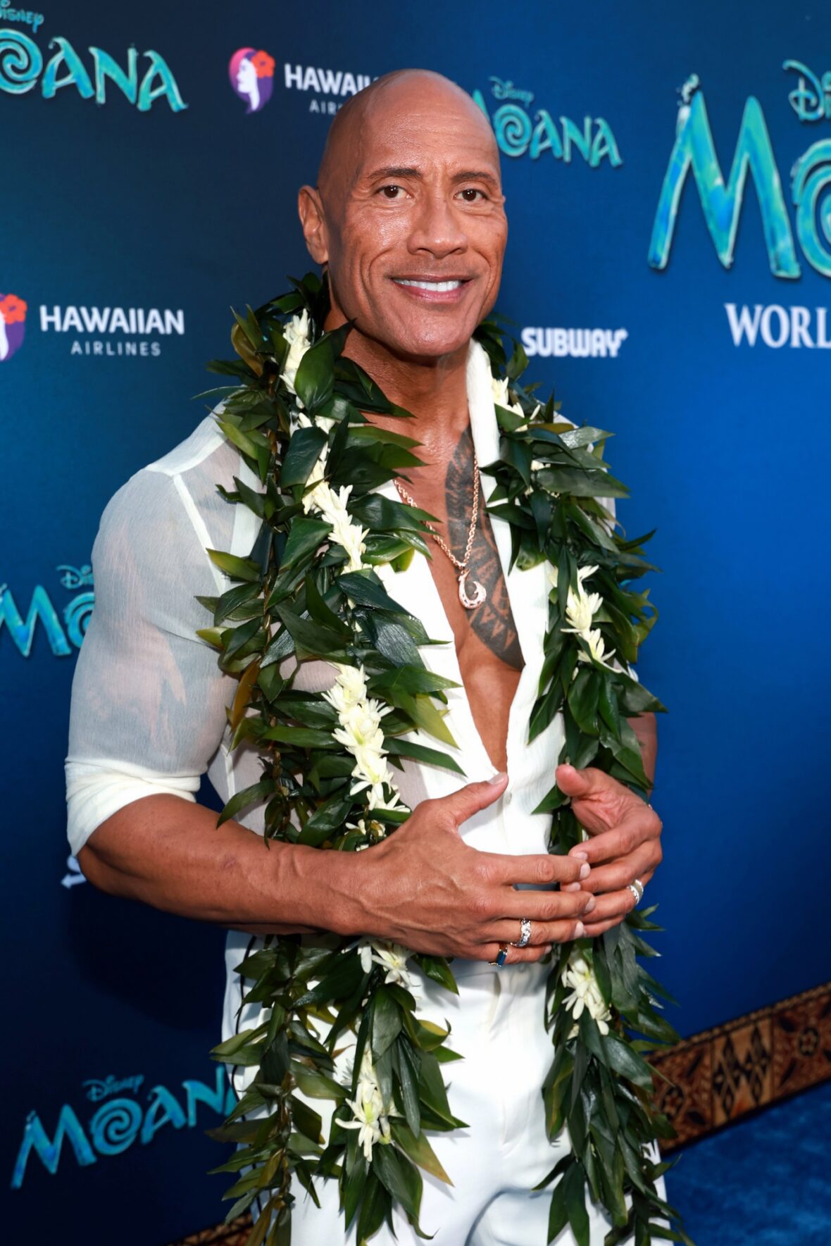 Dwayne Johnson at the live-action Moana premiere in Los Angeles