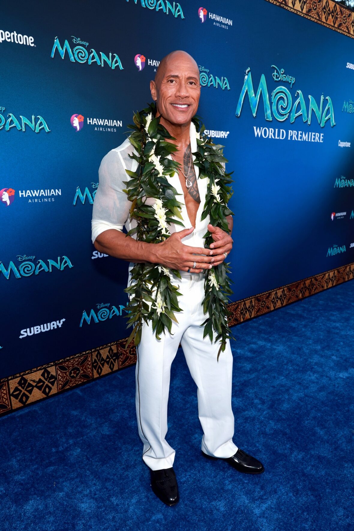 Dwayne Johnson at the live-action Moana premiere in Los Angeles