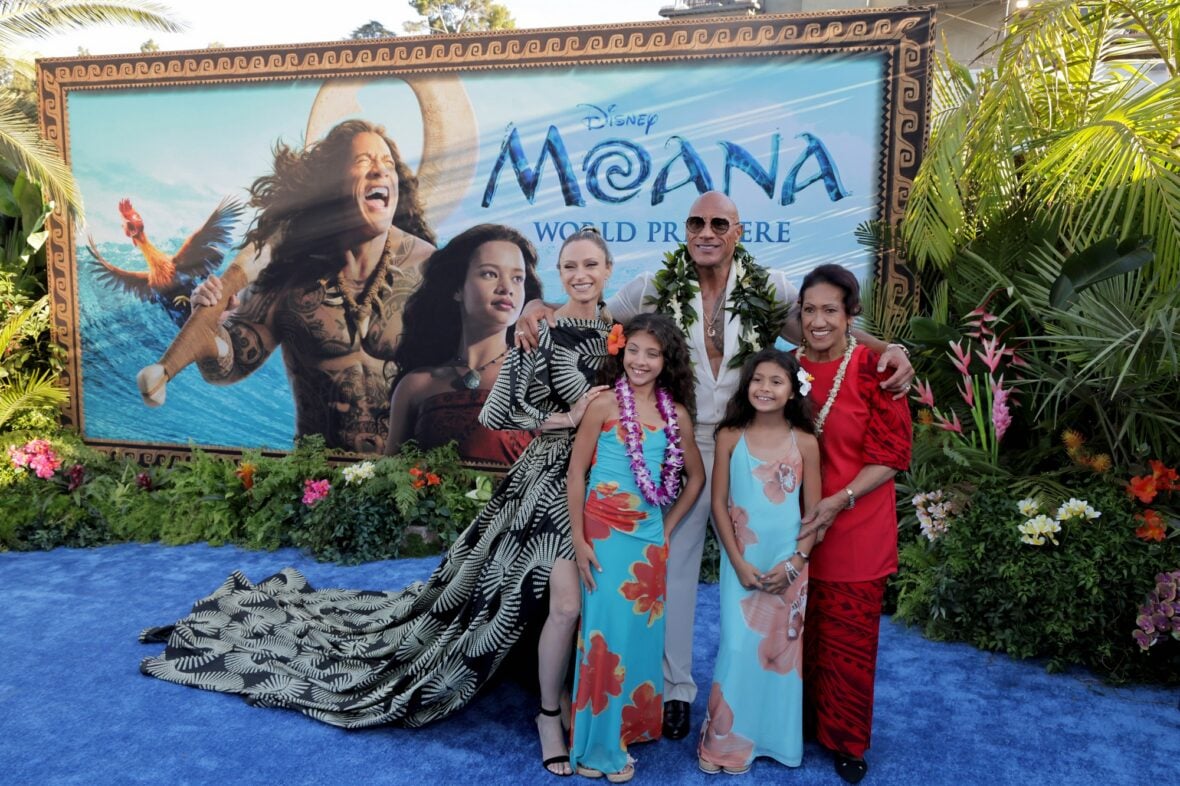 Dwayne Johnson and his family at the live-action Moana premiere in Los Angeles