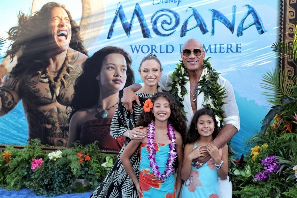 Dwayne Johnson and his family  at the live-action Moana premiere in Los Angeles