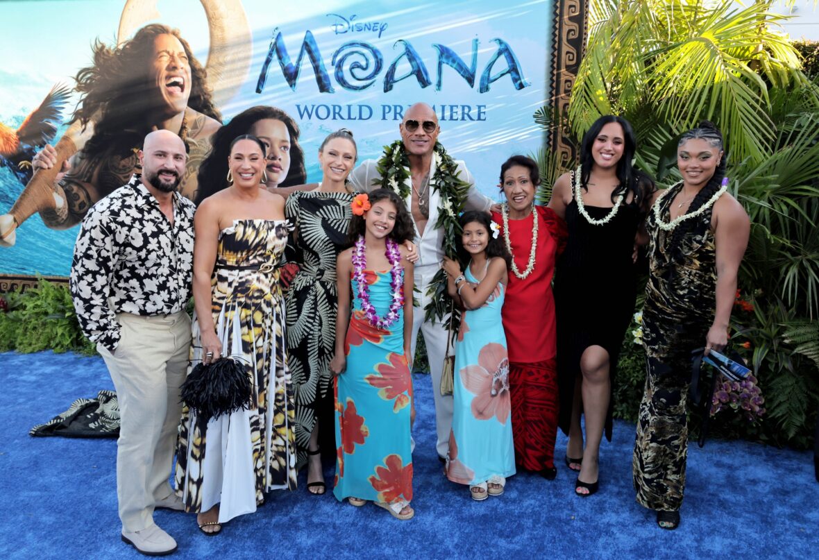 Dwayne Johnson and his family  at the live-action Moana premiere in Los Angeles