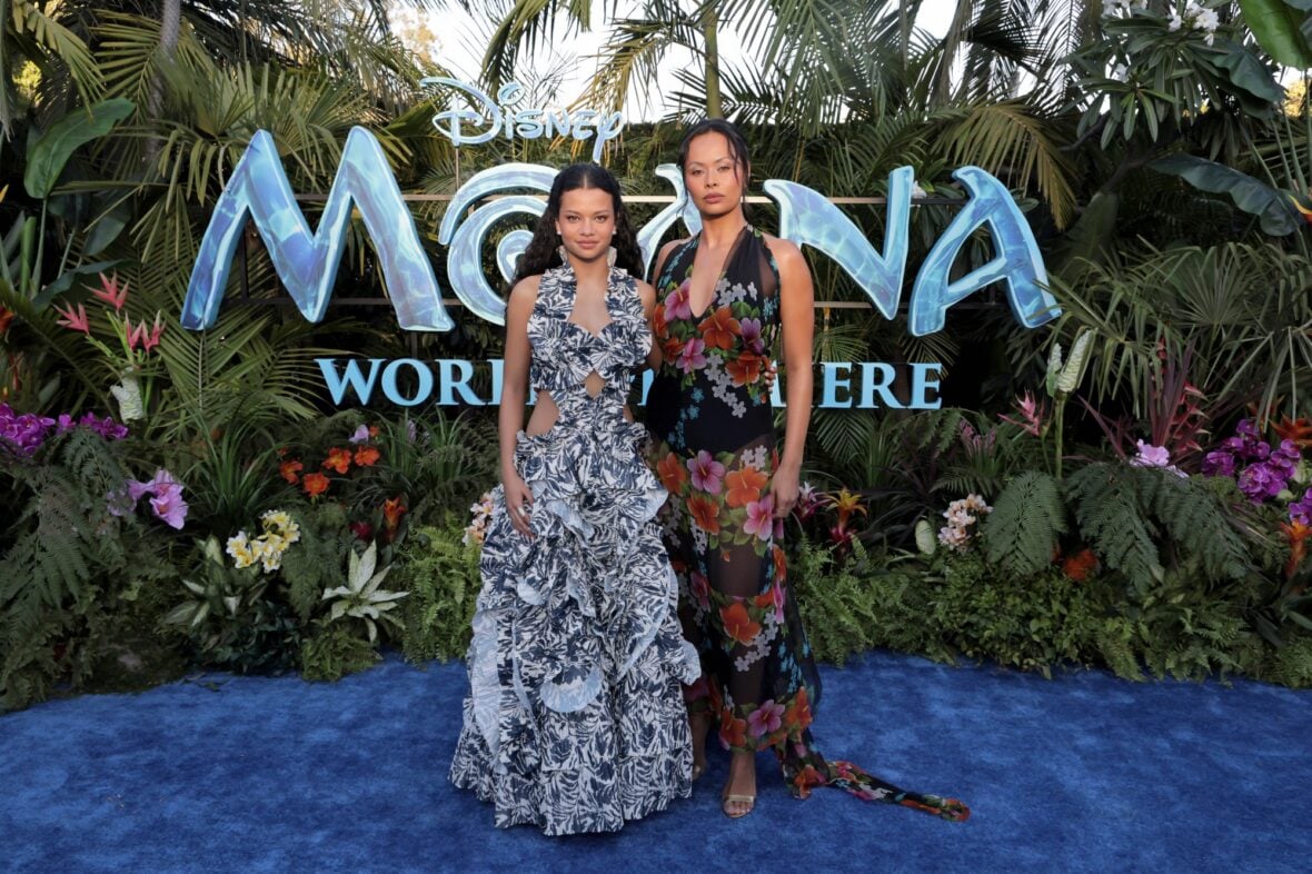 Catherine Laga'aia and Frankie Adams at the live-action Moana premiere in Los Angeles