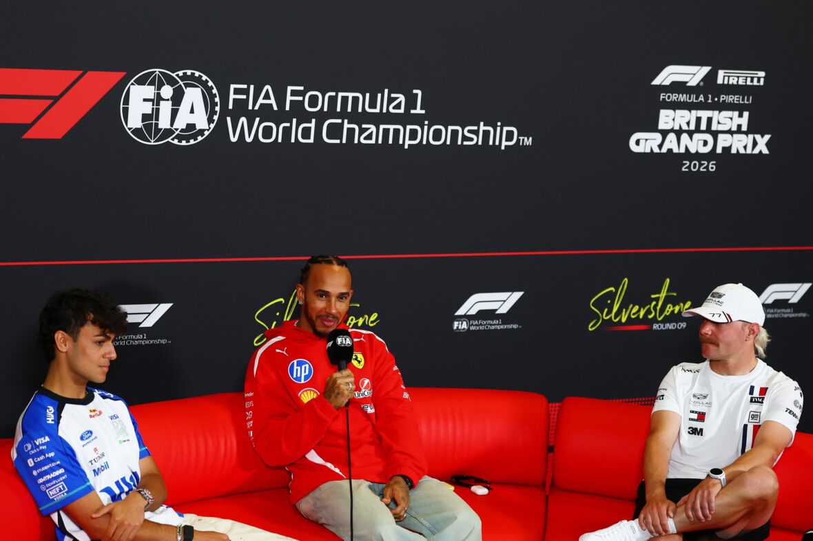 Arvid Lindblad, Lewis Hamilton, Valtteri Bottas at F1 press conference