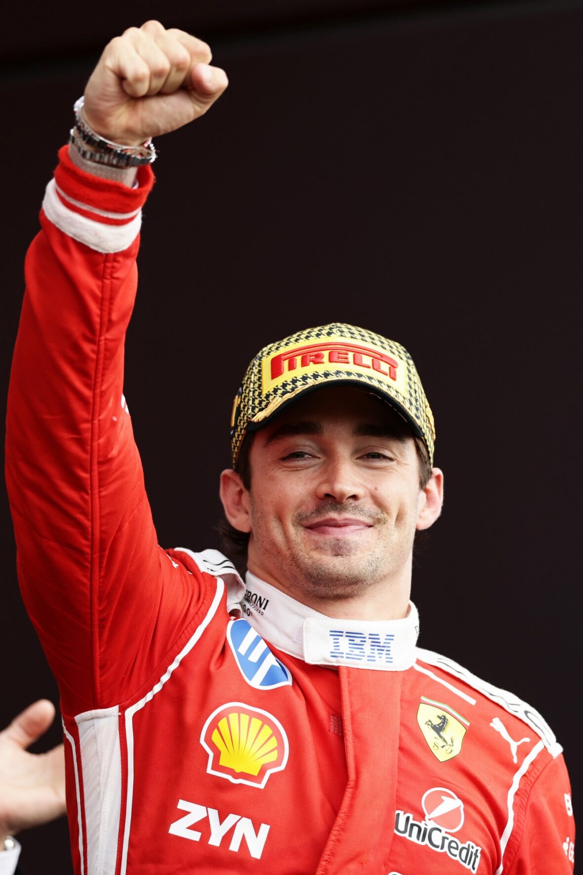 Charles Leclerc celebrates his win after British Grand Prix