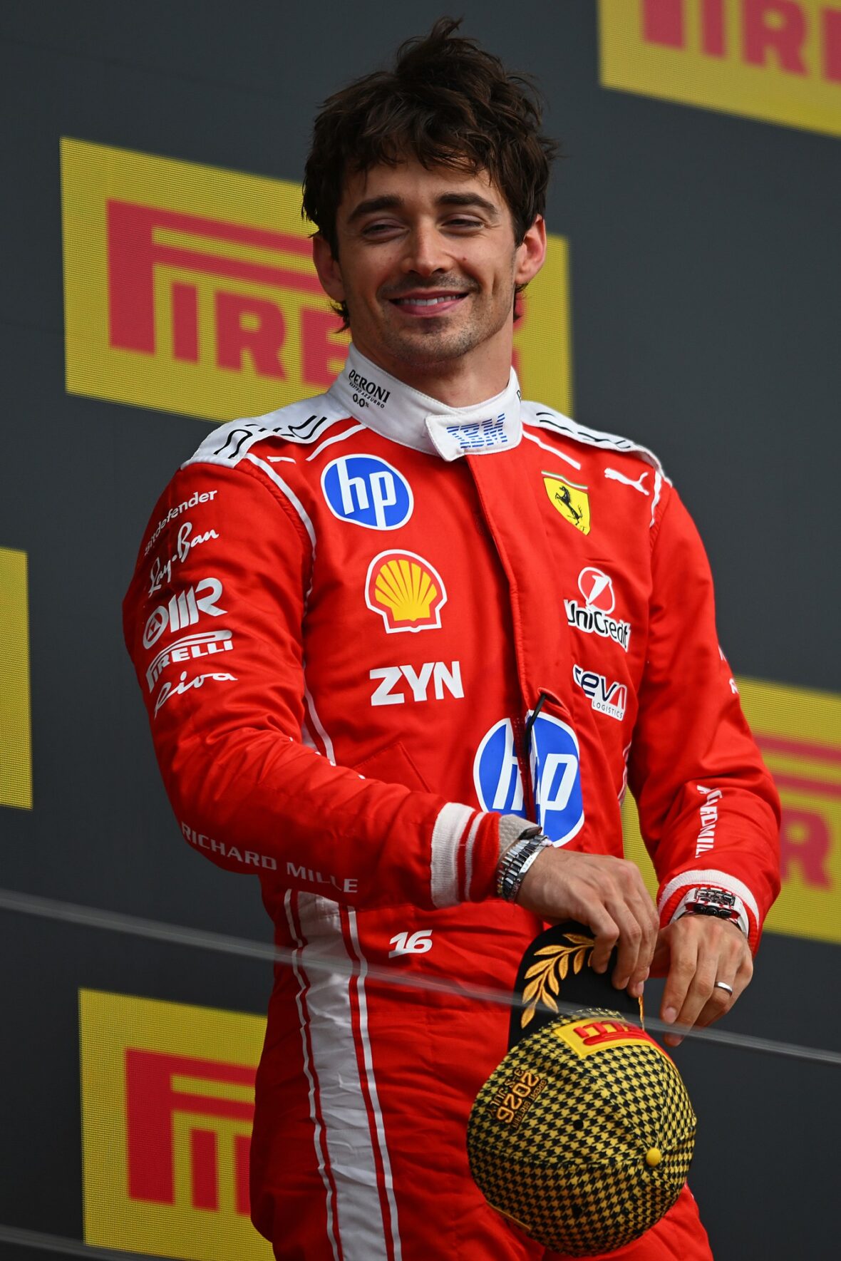 Charles Leclerc celebrates his win after British Grand Prix