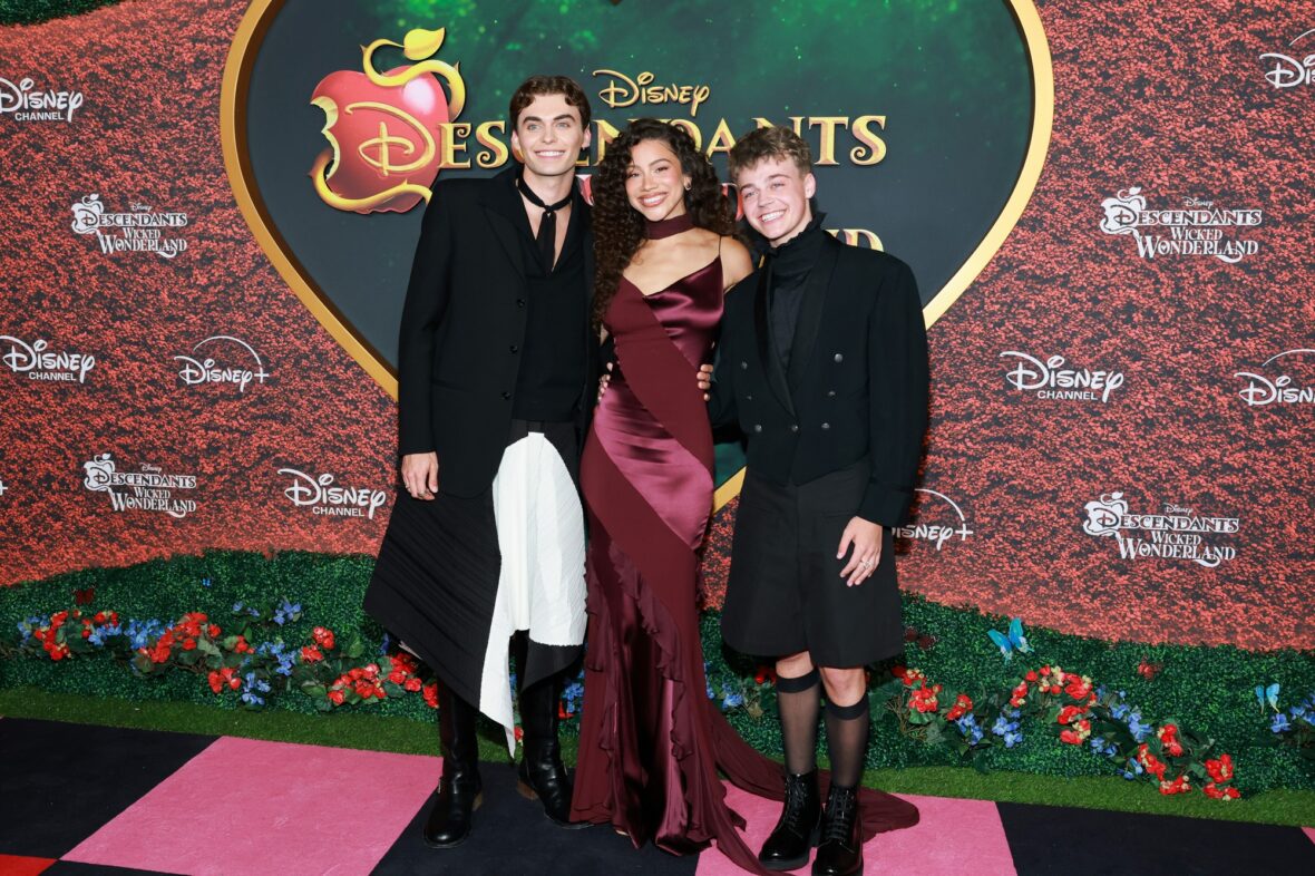 Ryan McEwen, Kiara Romero and Dayton Paradis attend the Descendants: Wicked Wonderland premiere