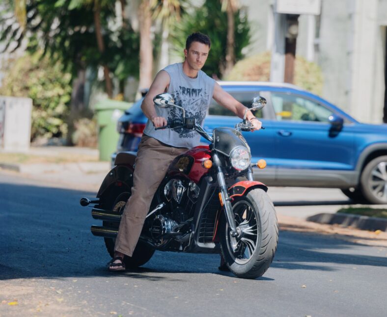 Drew Starkey goes for motorcycle ride
