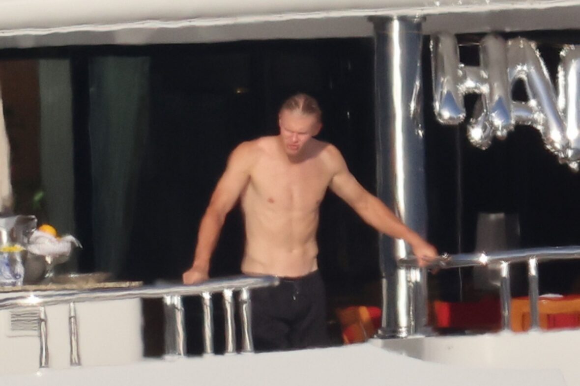 Erling Haaland shirtless on yacht