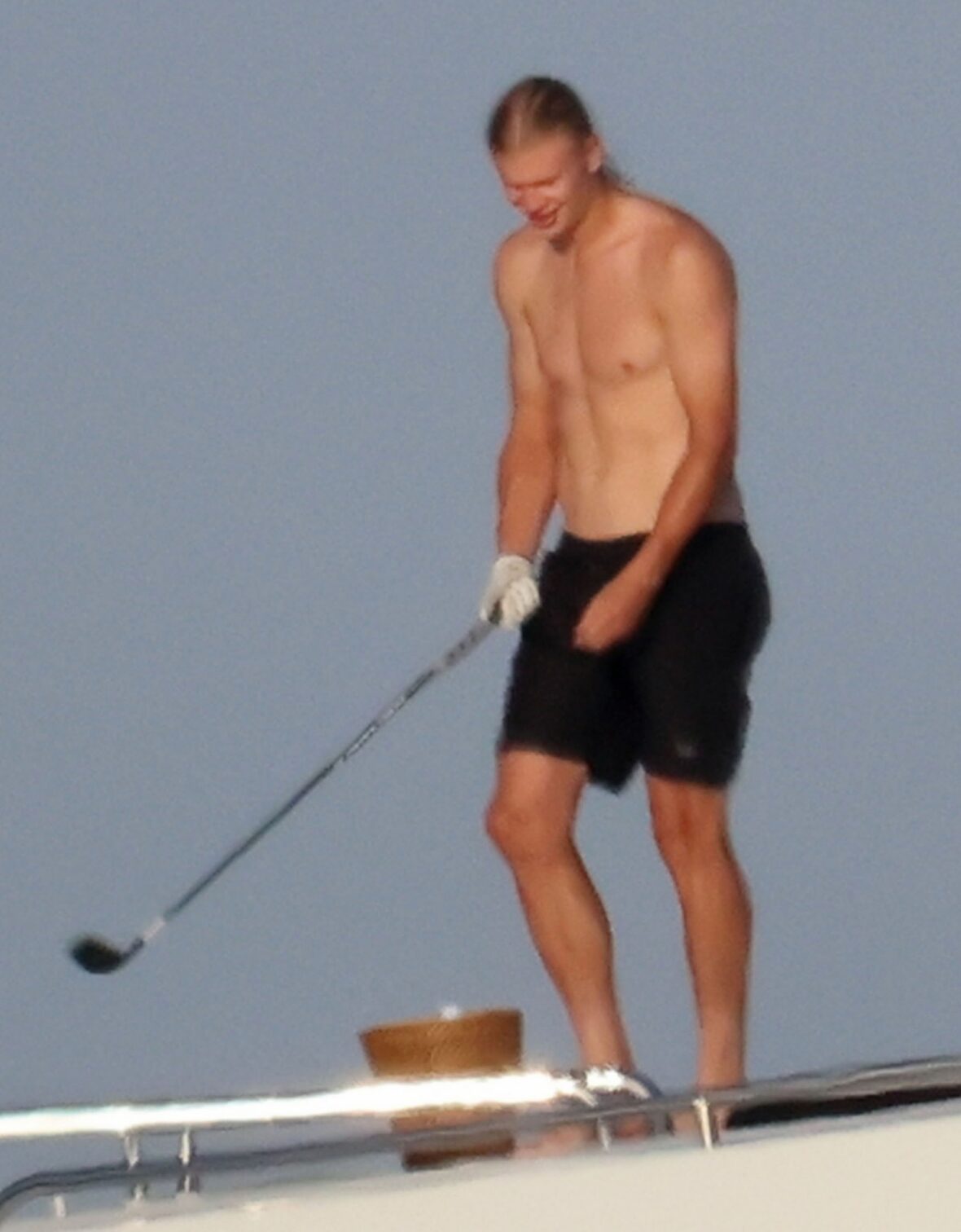 Erling Haaland shirtless on yacht