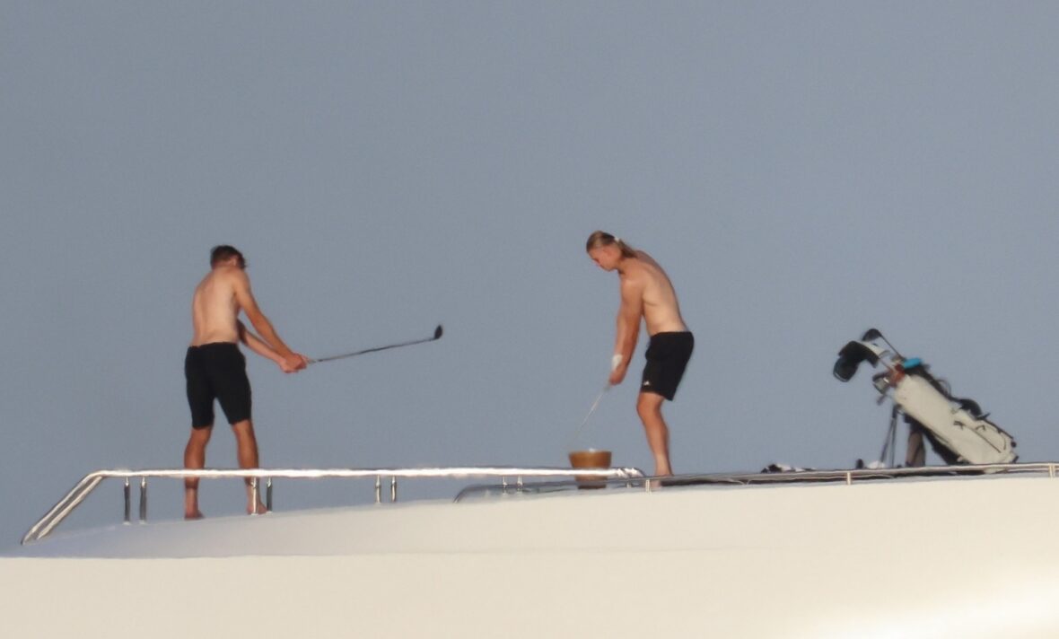 Erling Haaland shirtless on yacht