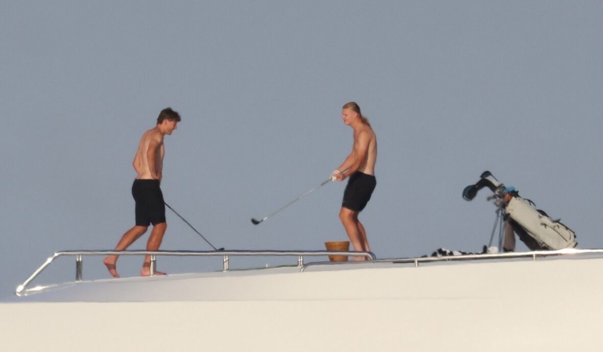 Erling Haaland shirtless on yacht