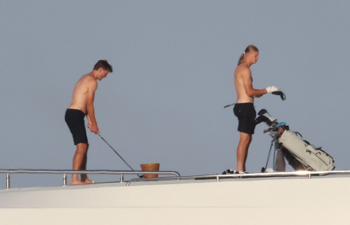 Erling Haaland shirtless on yacht