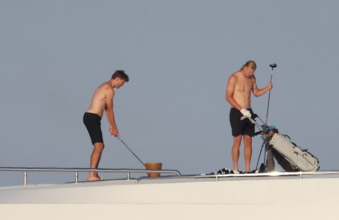 Erling Haaland shirtless on yacht