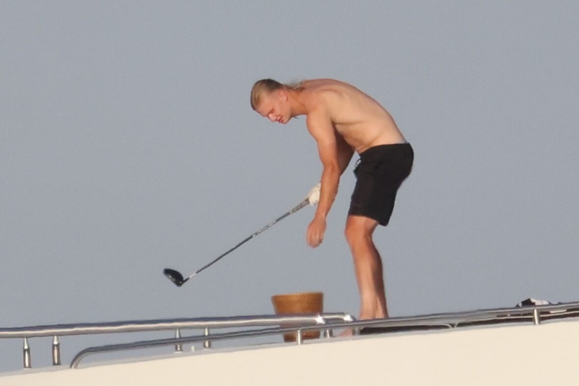 Erling Haaland shirtless on yacht