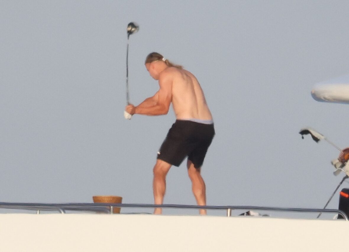 Erling Haaland shirtless on yacht