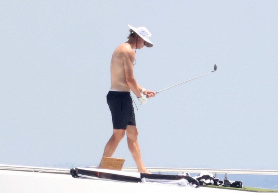 Erling Haaland shirtless on yacht