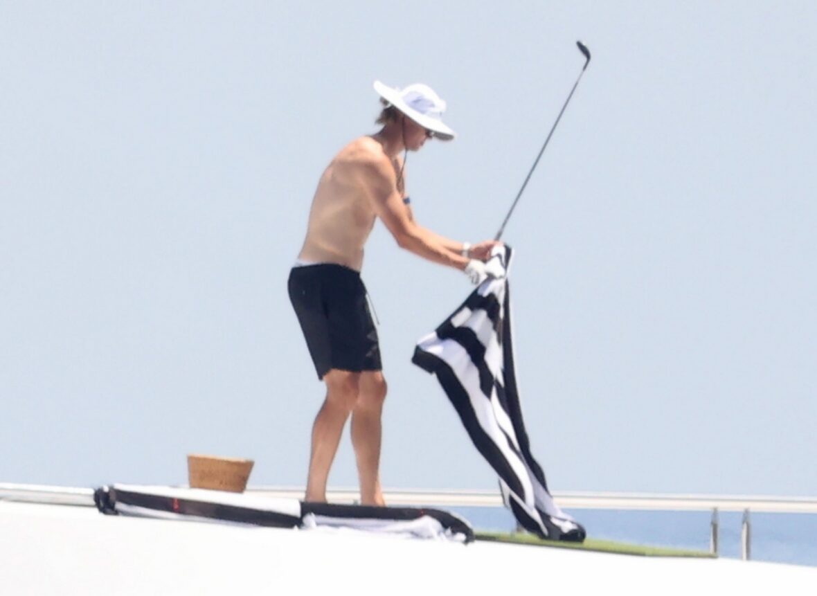 Erling Haaland shirtless on yacht