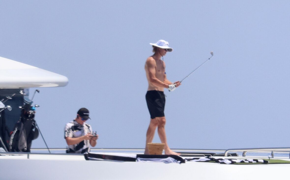 Erling Haaland shirtless on yacht