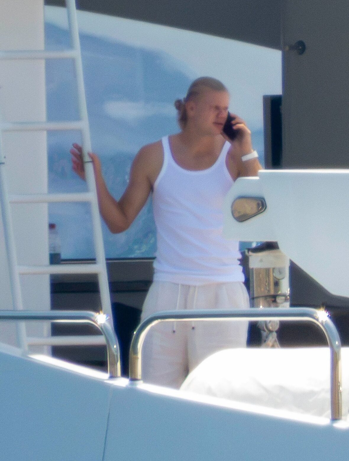 Erling Haaland shirtless on yacht