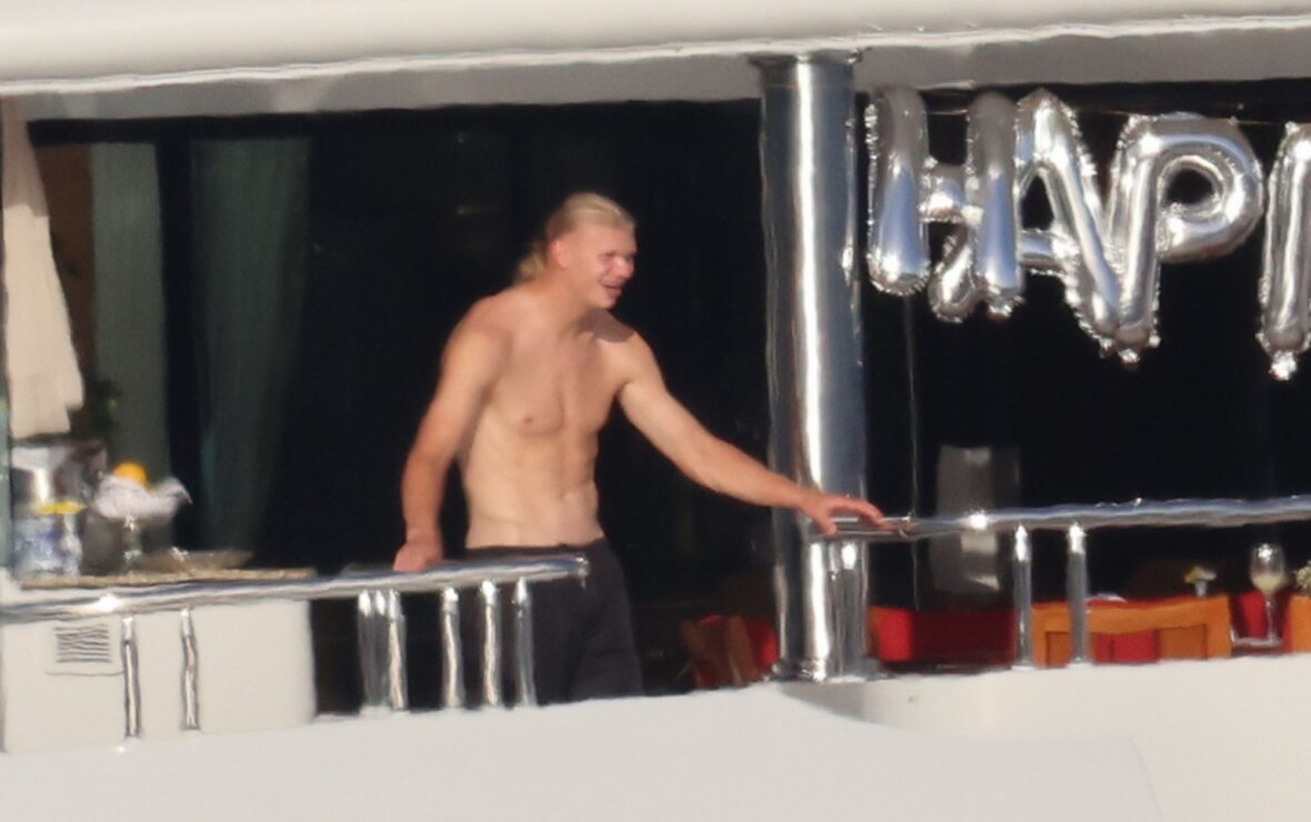 Erling Haaland shirtless on yacht