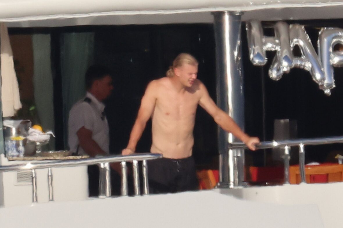 Erling Haaland shirtless on yacht