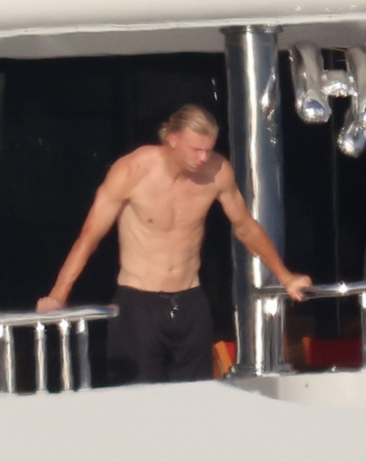 Erling Haaland shirtless on yacht