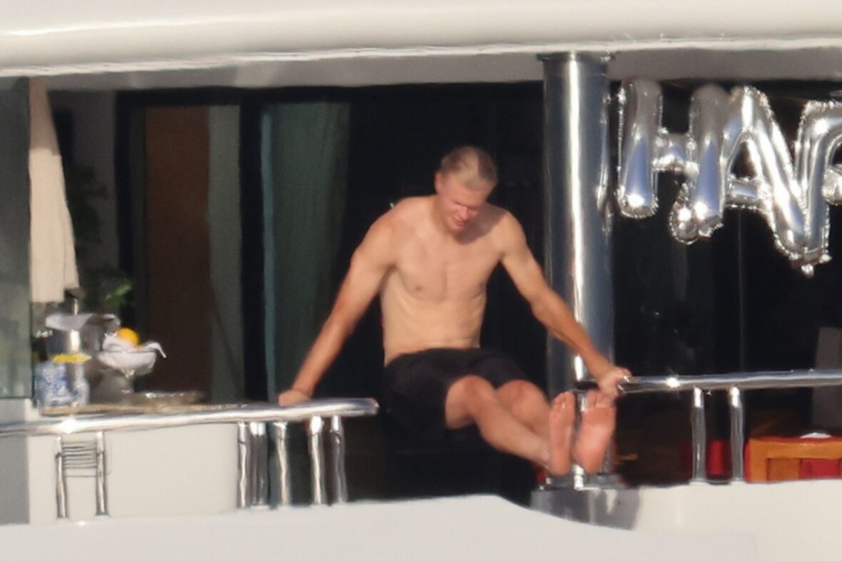 Erling Haaland shirtless on yacht