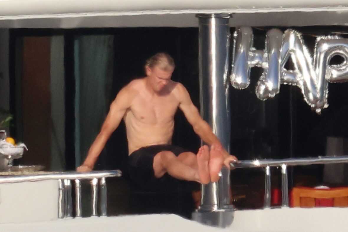 Erling Haaland shirtless on yacht