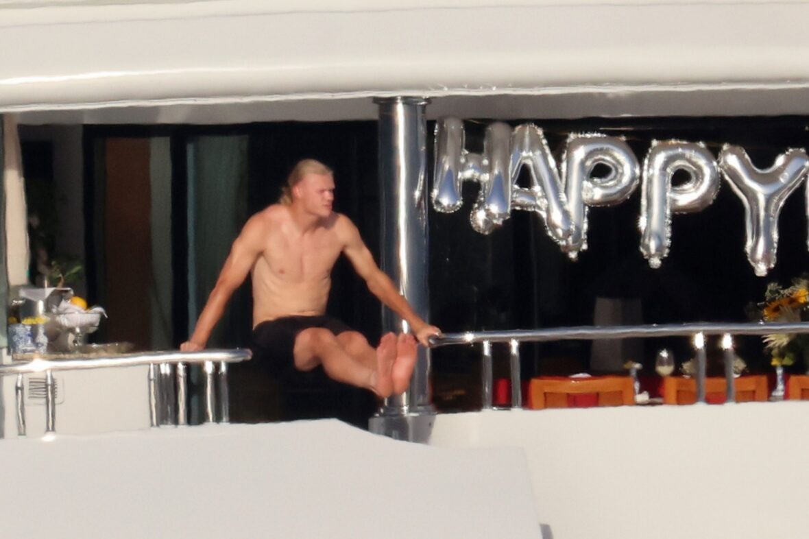 Erling Haaland shirtless on yacht