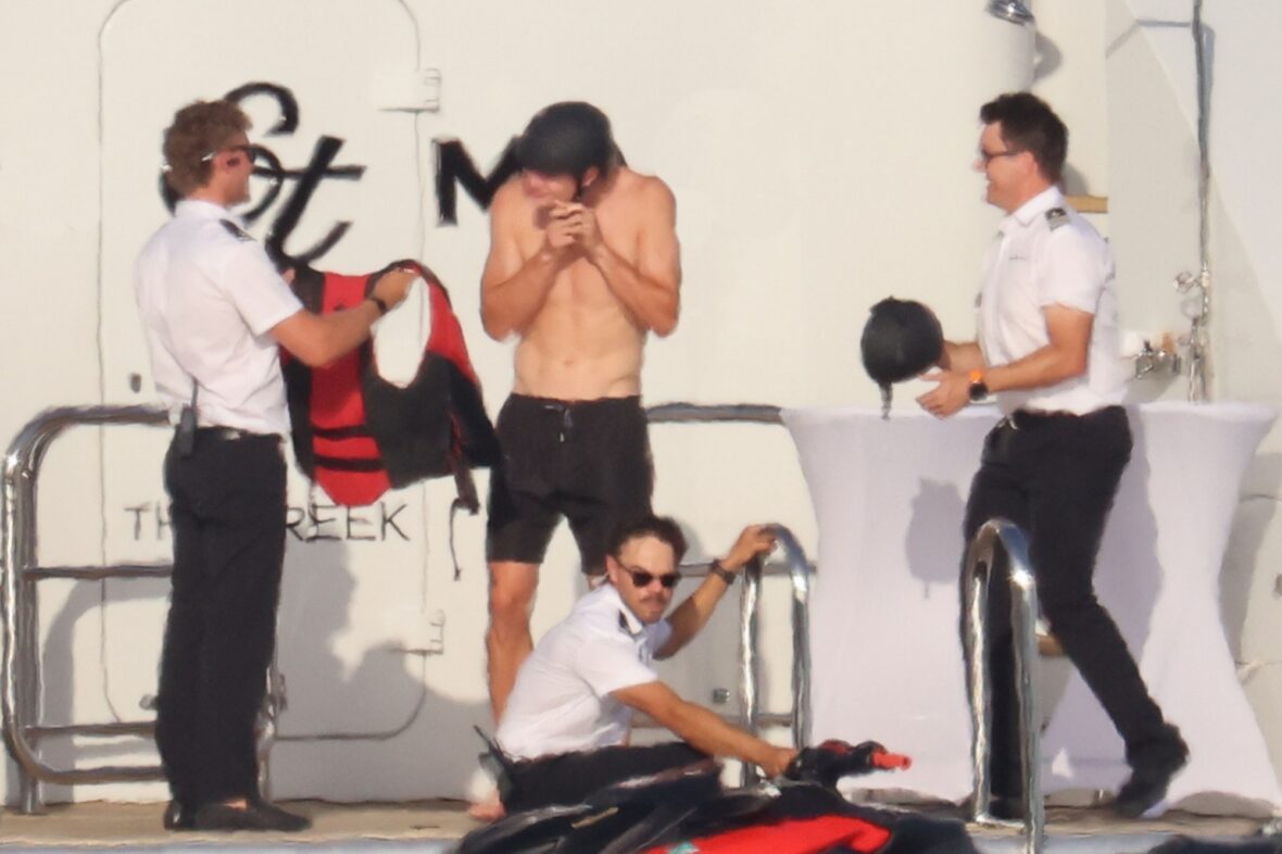 Erling Haaland shirtless on yacht