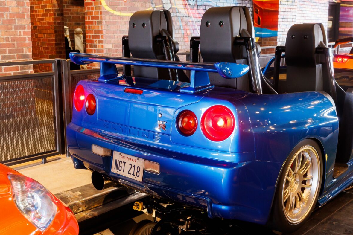Photo of the Fast & Furious: Hollywood Drift ride vehicles in the loading bay