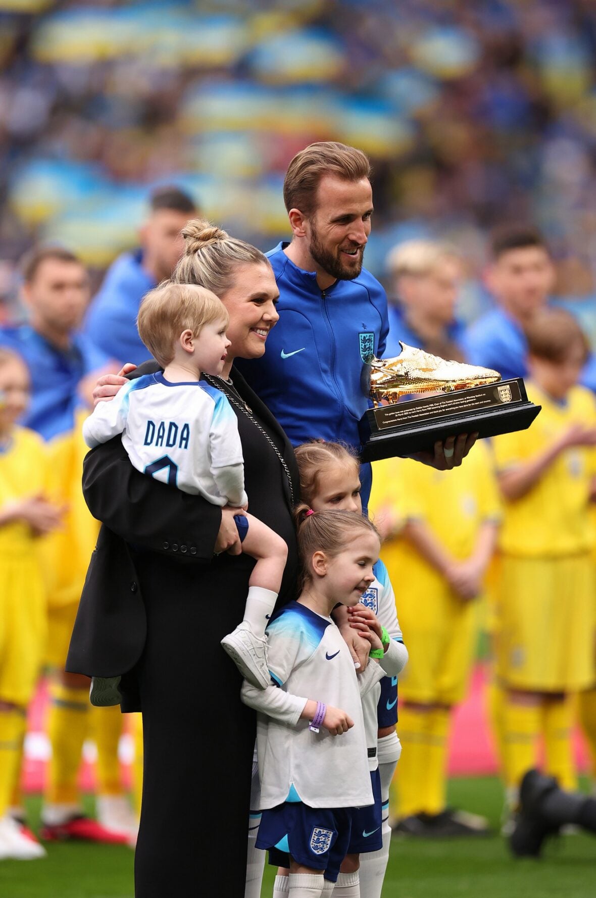 Harry and Katie Kane with their kids at the England v Ukraine: Group C - UEFA EURO 2024 Qualifying Round