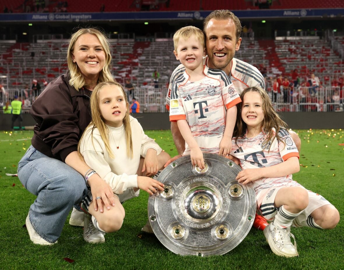 Harry and Katie Kane with their kids at the Bundesliga match