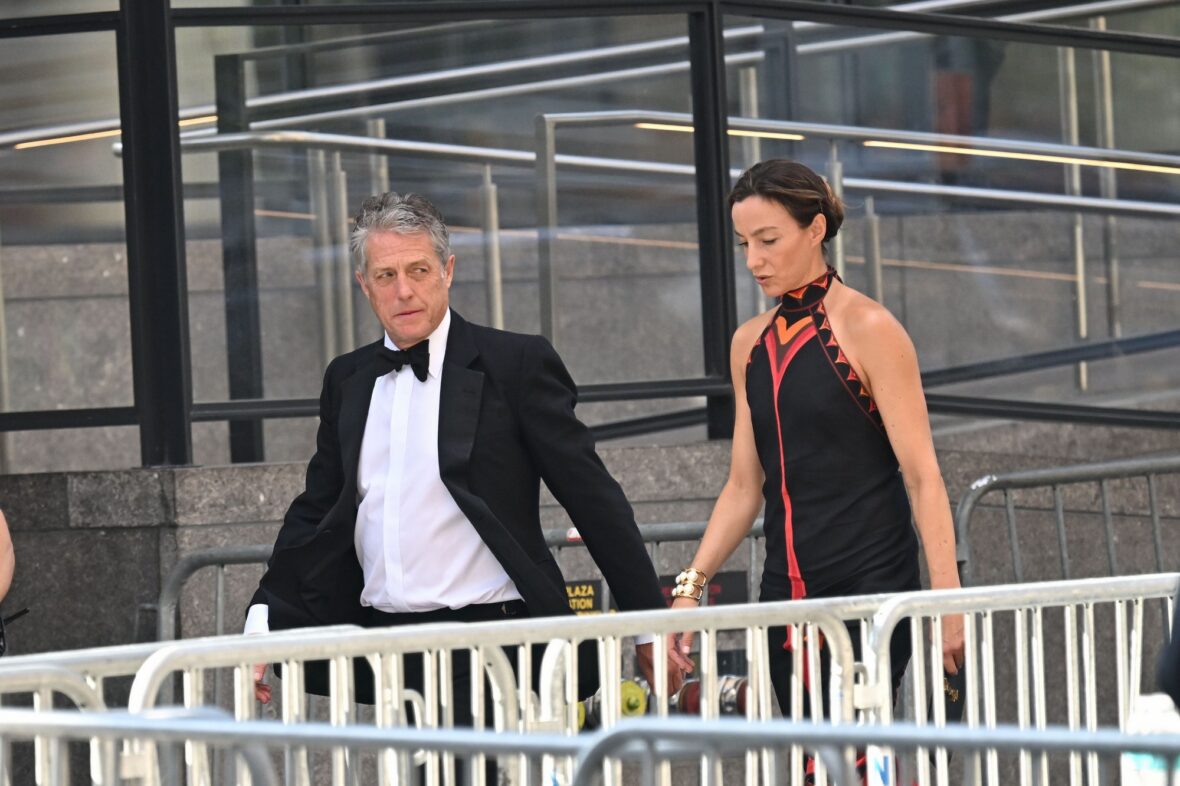 Hugh Grant and wife Anna Eberstein arrive at Madison Square Garden