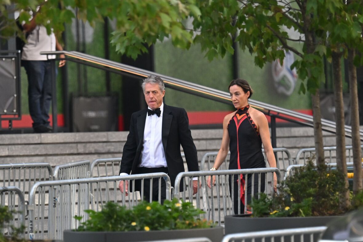 Hugh Grant and wife Anna Eberstein arrive at Madison Square Garden