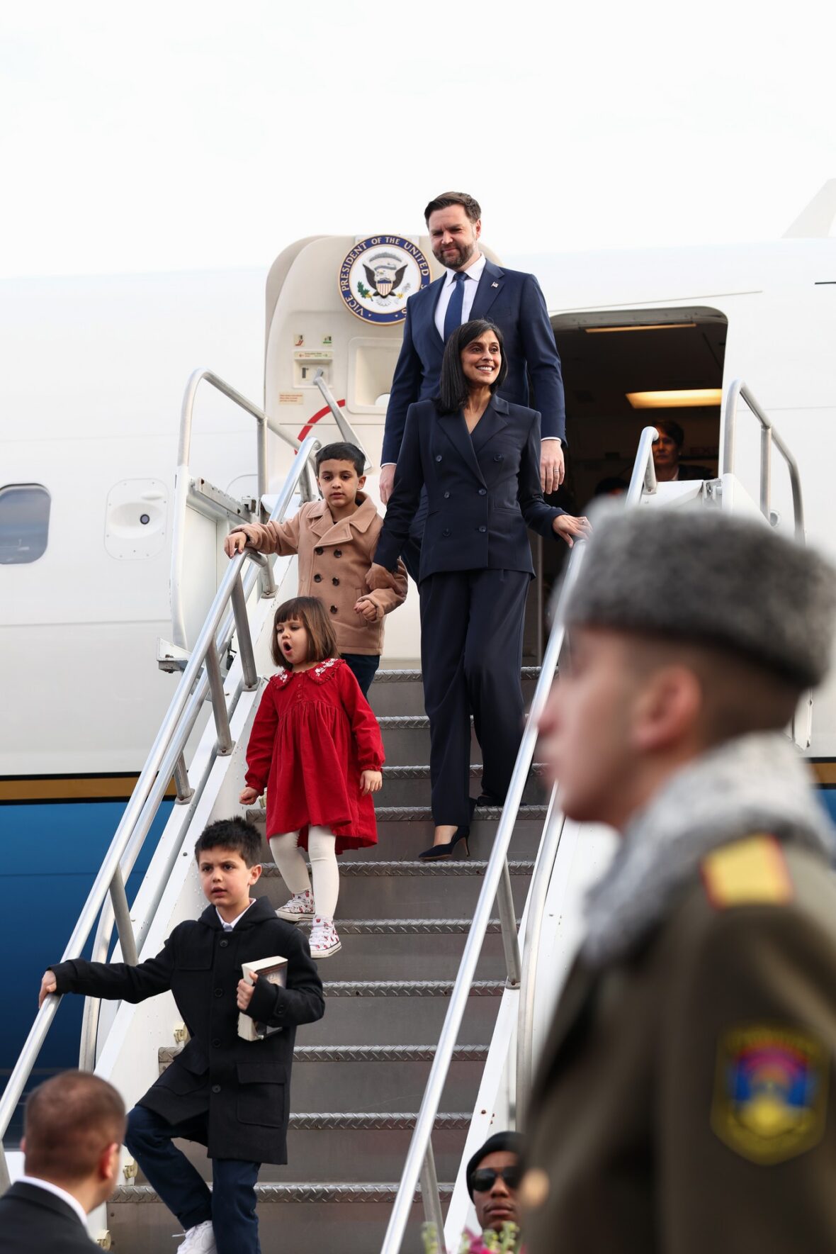JD Vance and family walk off Air Force Two as they arrive in Yerevan, Armenia