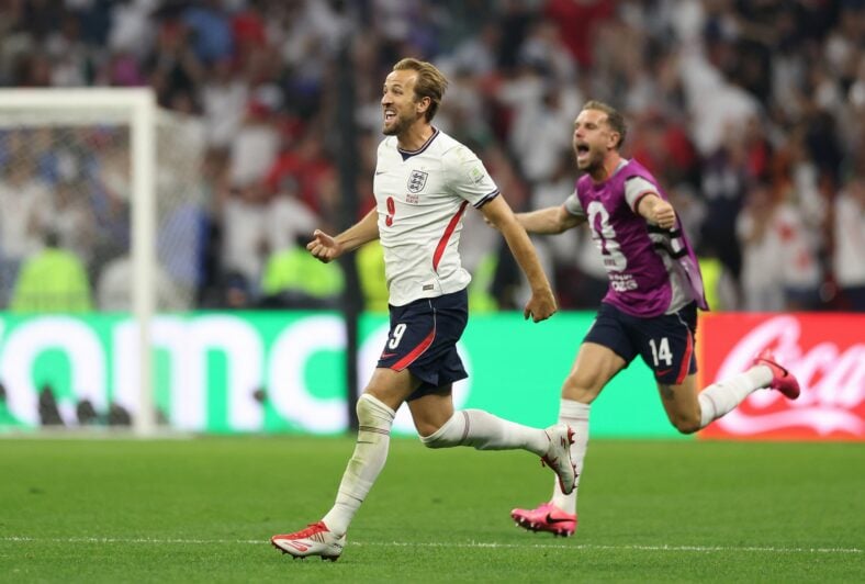 Harry Kane and Jordan Henderson celebrate England's victory against Mexico at the 2026 World Cup