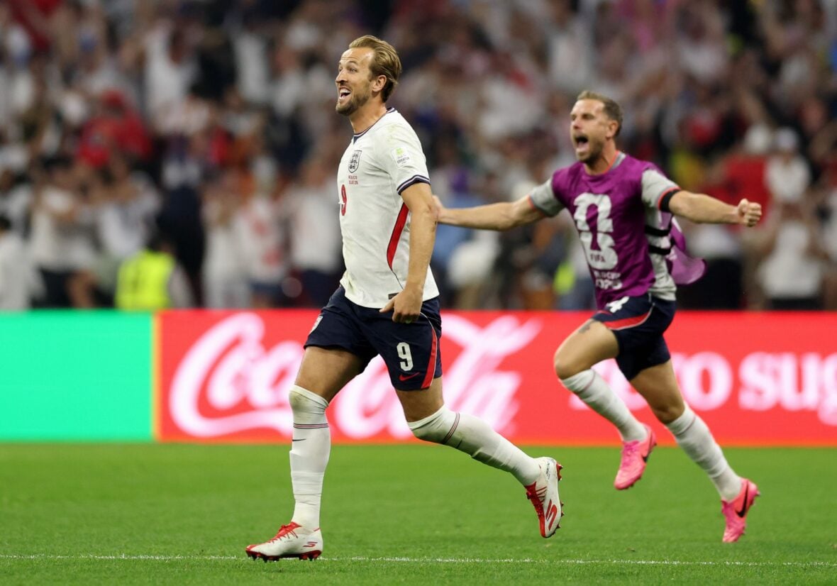 Harry Kane and Jordan Henderson celebrate England's victory against Mexico at the 2026 World Cup