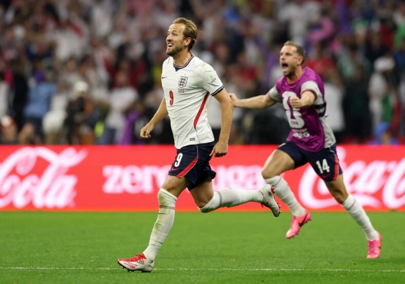 Harry Kane and Jordan Henderson celebrate England's victory against Mexico at the 2026 World Cup