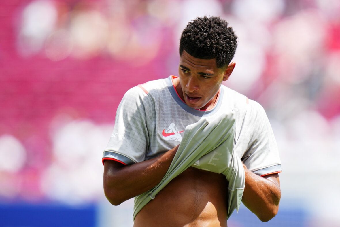 Jude Bellingham goes shirtless at a soccer match