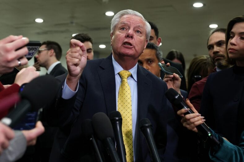 Lindsey Graham speaks at a press briefing