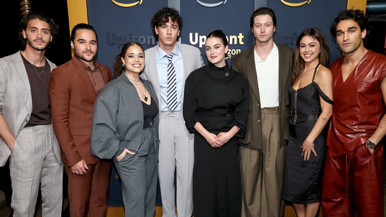 Off Campus creator Louisa Levy with the cast at Amazon's upfront presentation