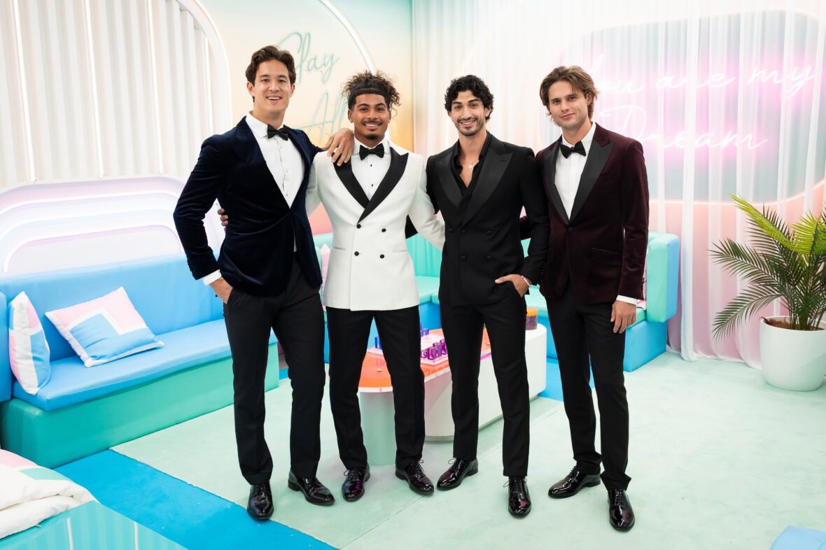 The final four guys pose for a photo during the Love Island USA season 8 finale