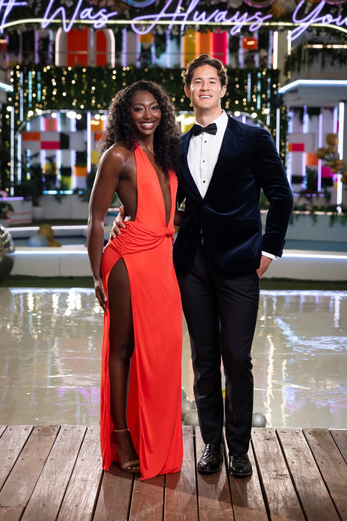 Aniya and Carl pose for a photo during the Love Island USA season 8 finale
