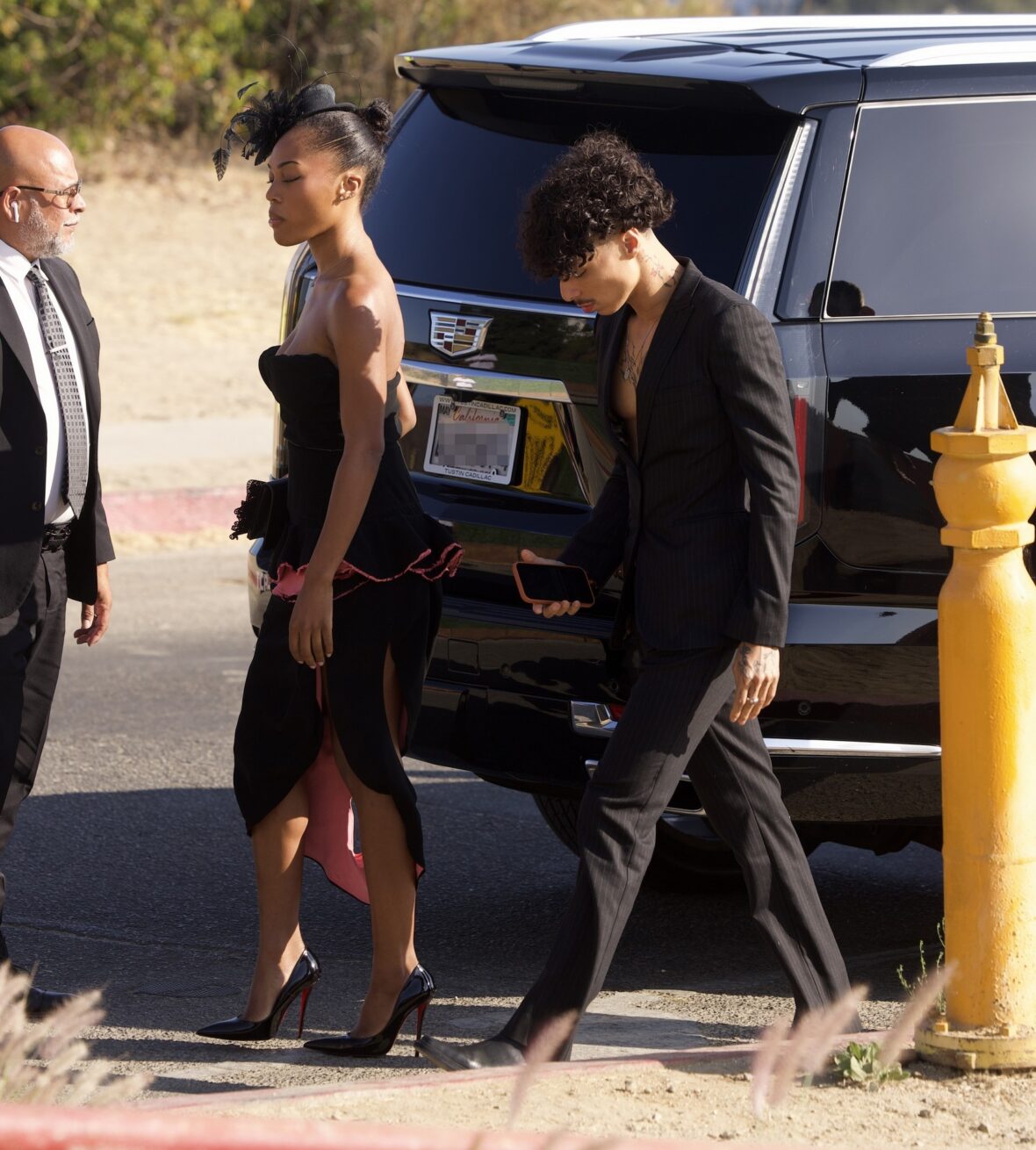 Quenlin Blackwell and Larray arrive for Matty Healy and Gabriette's wedding in Los Angeles