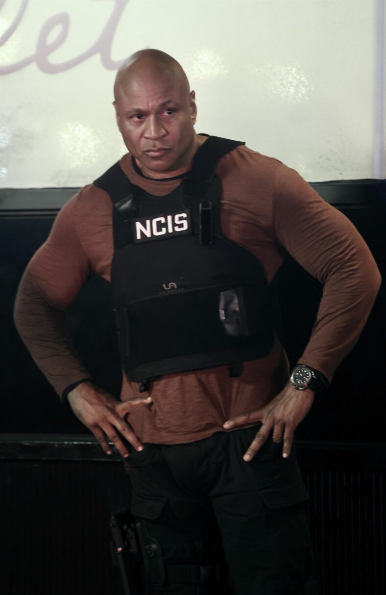 LL Cool J looks muscular in an NCIS vest on the set of