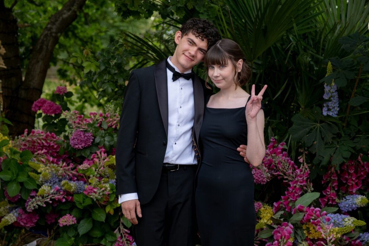 Joe Locke and Jenny Walser on set of Heartstopper Forever