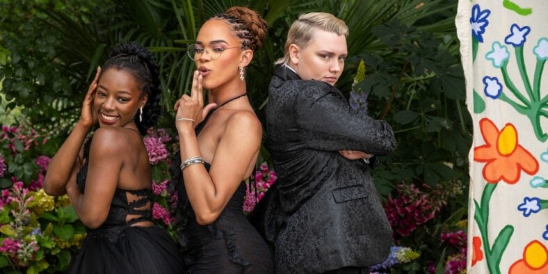 Still of Corinna Brown, Yasmin Finney and Kizzy Edgell for Heartstopper Forever