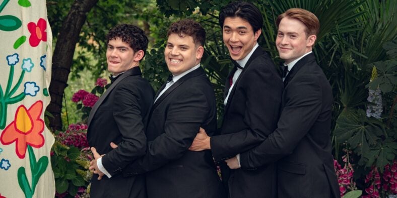 Still of Joe Locke, Tobie Donovan, Will Gao and Kit Connor in Heartstopper Forever
