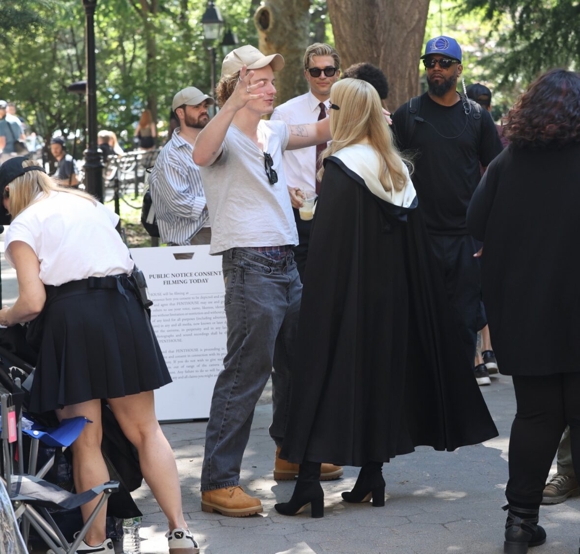 Graham Campbell, Paul Anthony Kelly and Sarah Paulson on American Horror Story set